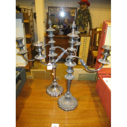 303 - Pair of Silver Plated 2 Branch Candelabra