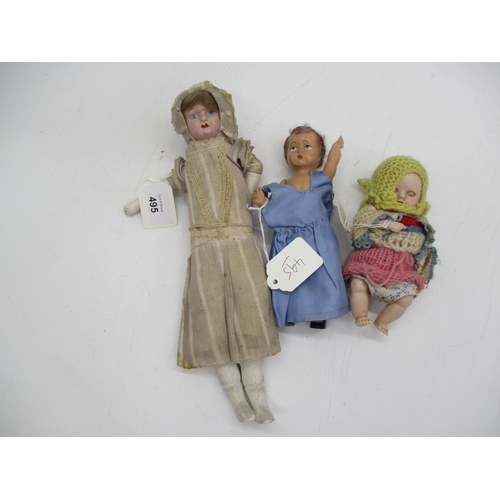 495 - Three Vintage Plastic/Composition Dolls, Largest 38cm