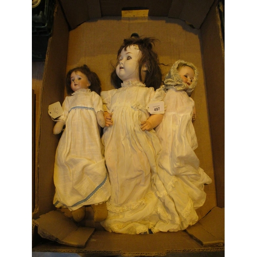 497 - Heubach Koppelsdorf 320.1 German Bisque Head Doll, 40cm, and 2 Bisque Head Dolls