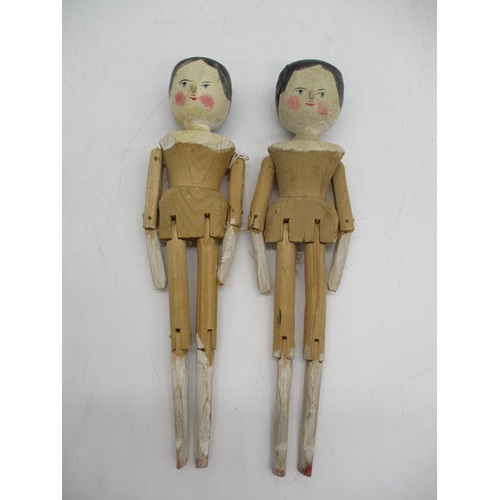 501 - Two Grodnertal Style Wooden Peg Dolls, 29cm