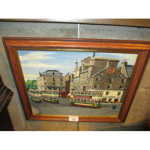 538 - James Mann, Oil Painting, Dundee High Street 1930, 28x34cm