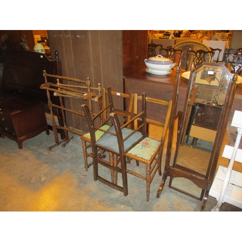 685 - Two Towel Rails, 3 Bedroom Chairs and a Cheval Mirror