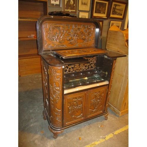 697 - Chinese Carved Wood Cocktail Cabinet