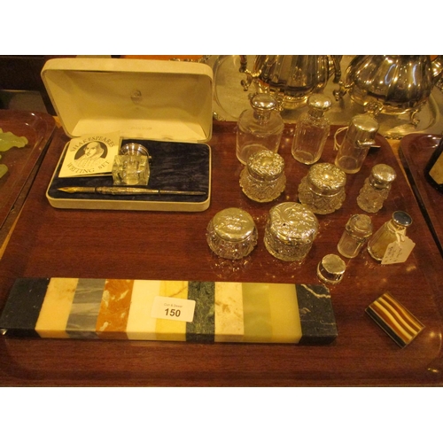 150 - Silver Top Salts and Perfume Bottles, Vesta Case, Paperweight, Sterling Silver Dip Pen etc