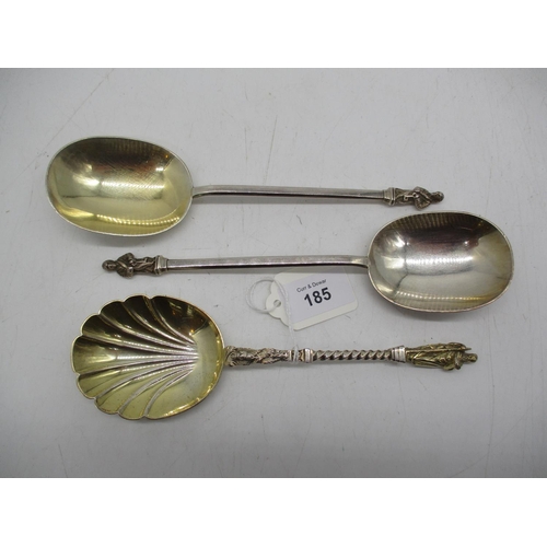 185 - Pair of Victorian Apostle Spoons and Another with Scalloped Bowl