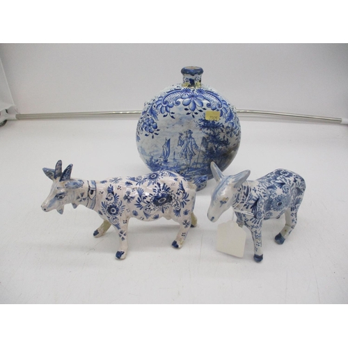 227 - Delft Pottery Moon Flask, Goat and Donkey