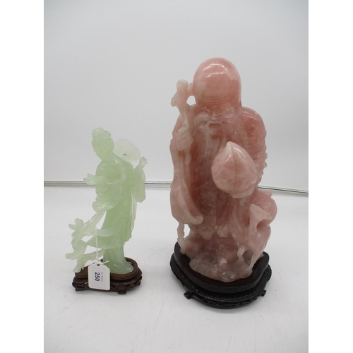 250 - Two Chinese Carved Stone Figures, 21 and 29cm, on Wooden Stands