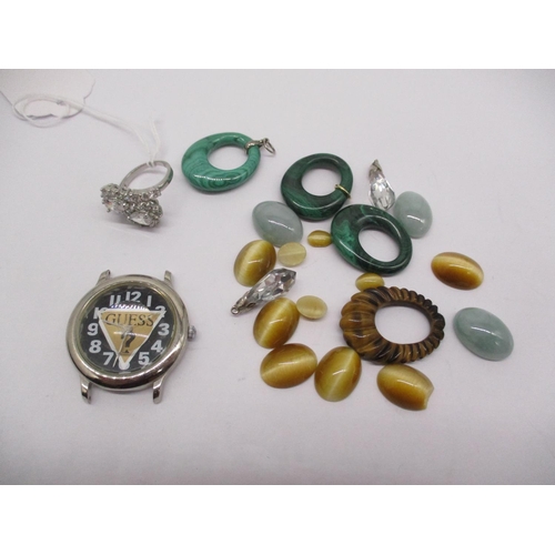 258 - Three Malachite Pendants, Other Stones, a Ring and Guess Watch