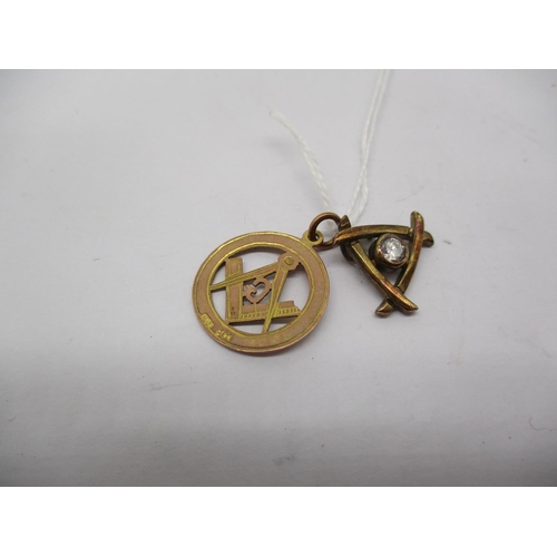 278 - 9ct Gold Masonic Pendant and a 9ct Gold and Gem Set Pendant, 3.1g