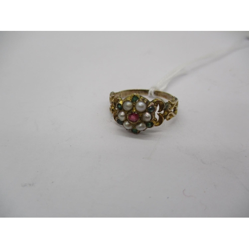 279 - Pearl, Pink and Blue Stone Cluster Ring, 2.1g, Size N