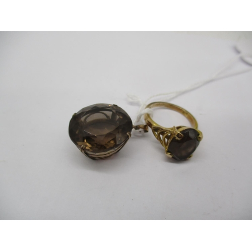 281 - 9ct Gold Smoky Stone Ring, 3.5g, Size L, and a Smoky Stone Pendant