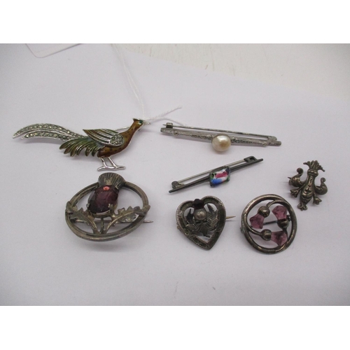 283 - Six Silver Brooches and a Pheasant Brooch