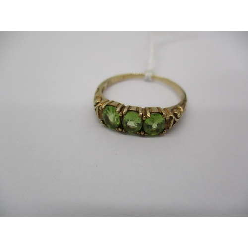 291 - 9ct Gold 3 Stone Pale Green Tourmaline Ring, 2.4g, Size P