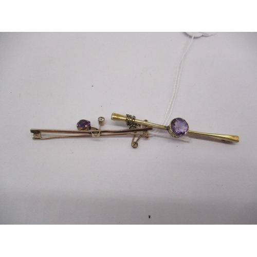 314 - 15ct Gold and Amethyst Bar Brooch and Another Bar Brooch Set with an Amethyst and Small Diamond, 6.6... 