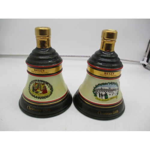 320 - Two Wade Bells Christmas Decanters, 1988 and 1989, full