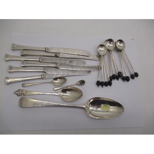 333 - Georgian Silver Table Spoon, 6 Silver Handle Tea Knives and Various Silver Spoons