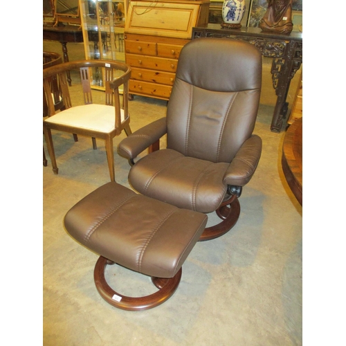 515 - Ekornes Brown Leather Stressless Chair with Stool