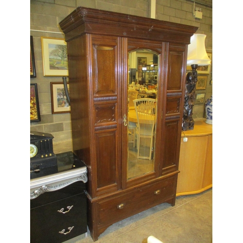 550 - Late Victorian Walnut Mirror Door Wardrobe, 107cm