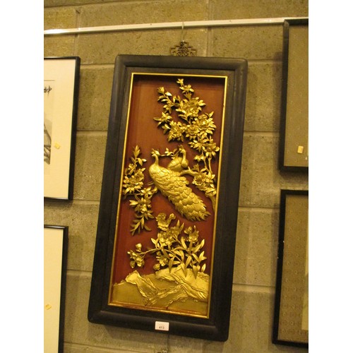 413 - Pair of Chinese Carved Wood and Gilded Panels, 82x40cm