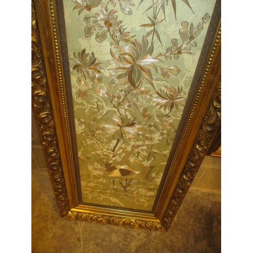 435 - Chinese Needlework Picture of Birds and Foliage, 118x33cm