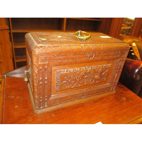 113 - Victorian Ornately Carved Deed Box, 32x21x16cm