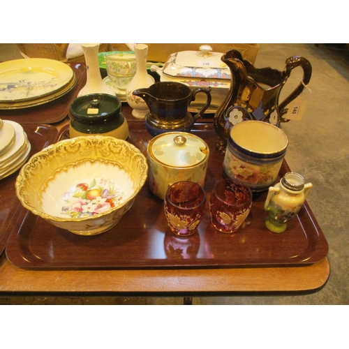 140 - Two Victorian Copper Lustre Jugs, Porcelain Sugar Bowl, Humidore etc