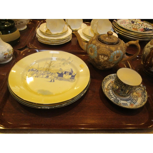 141 - Three Royal Doulton Coaching Scene Plates, Teapot, Cup and Saucer