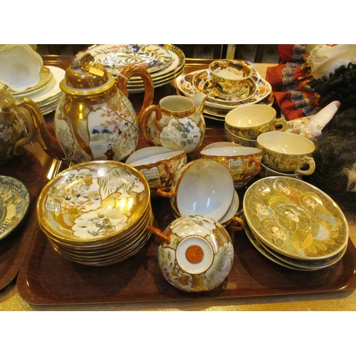 143 - Satsuma Pottery 8 Piece Tea Set and an Eggshell Porcelain Tea Set