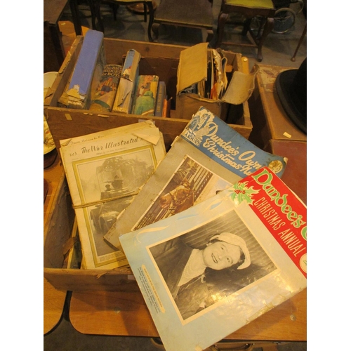 155 - Two Boxes of Vintage Childrens Books, The War Illustrated and Mechanics Magazines