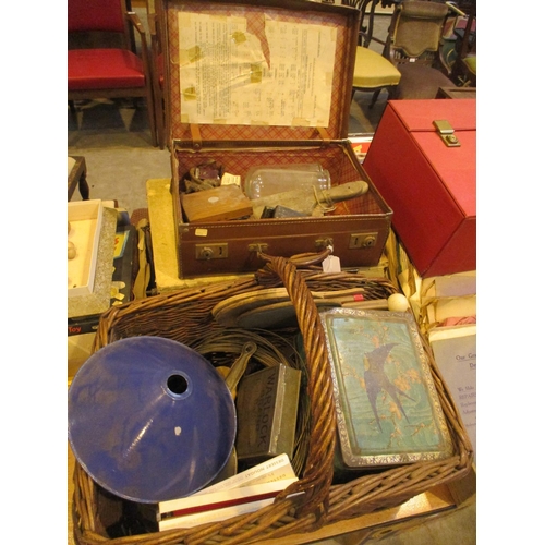 159 - Basket, Box and Case of Tins, Butter Pats and Collectables