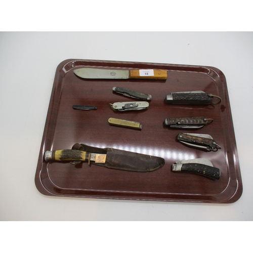 18 - Sheath Knife, 8 Pocket Knives and Another