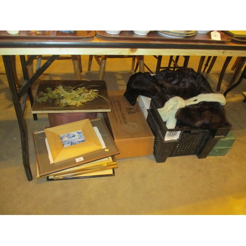 183 - Advert Box, Pictures, Hat Box, Fur Coat, Stoles etc