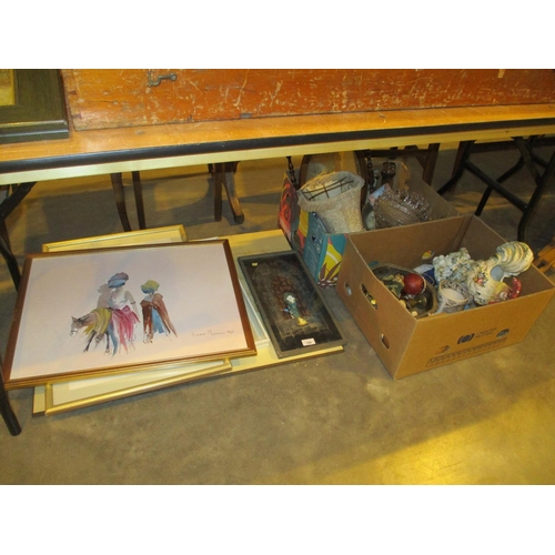 184 - Two Boxes of Decorative Items, SPAJ Butterfly Wing Picture etc