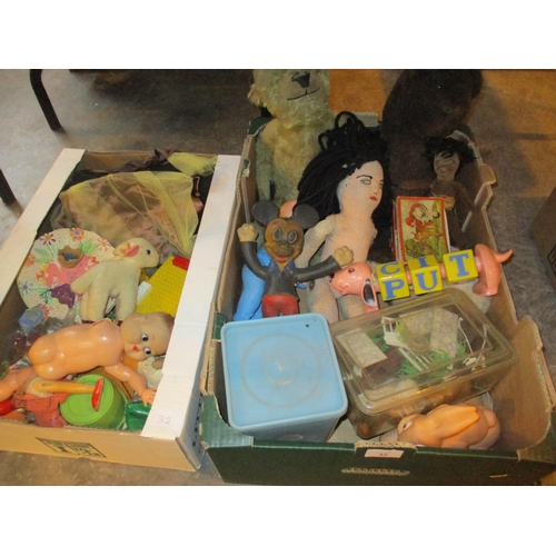 32 - Two Boxes of Vintage Dolls, Bears and Toys