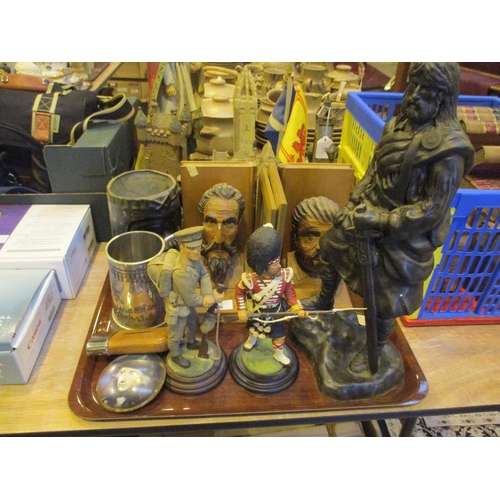 40 - Pair of Carved Wood Bookends, Military Figures etc