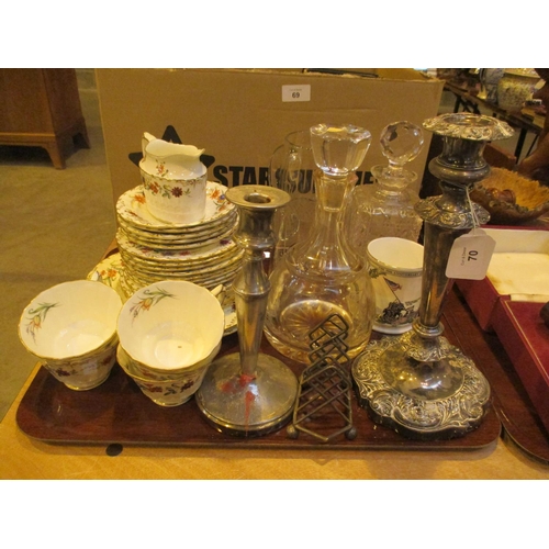 70 - Royal Crown Derby Part Tea Set, Decanters, Candlesticks etc