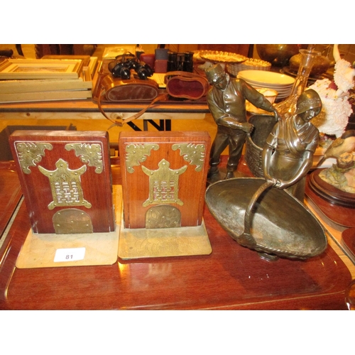 81 - Pair of Chinese Bookends and a Pair of Spelter Figures