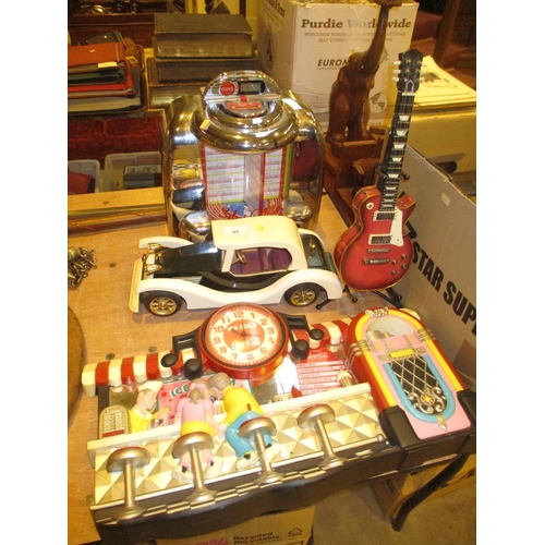 95 - Coca Cola Clock, Model Guitar and Car and a Retro Line Radio