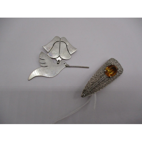 294 - AY Sterling Silver Bird Brooch and Silver Citrine Brooch