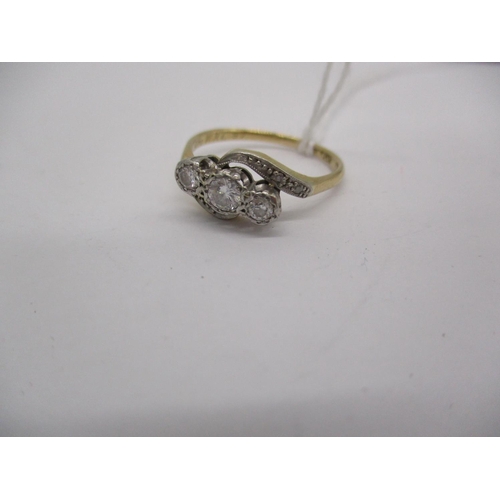 306 - 18ct and Platinum 3 Stone Diamond Ring having Diamond Set Shoulders, 3.3g, Size R