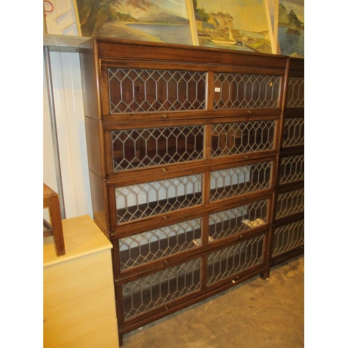 439 - Early 20th Century Mahogany and Leaded Glass Door 5 Section Stacking Bookcase, 128cm
