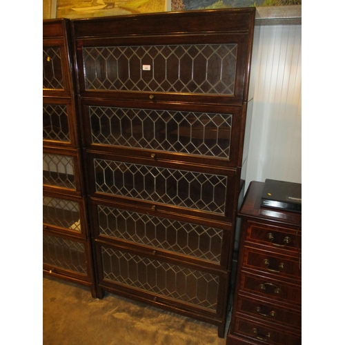 440 - Early 20th Century Mahogany and Leaded Glass Door 5 Section Staking Bookcase, 86cm