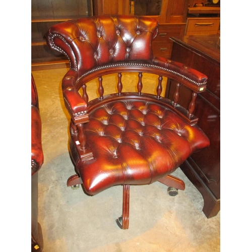 500 - Chesterfield Deep Buttoned Burgundy Desk Arm Chair