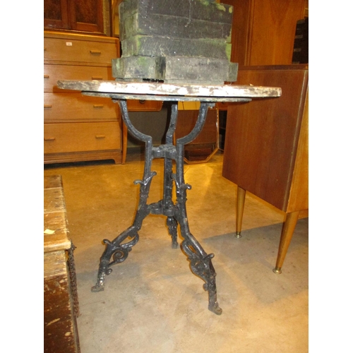 505 - Victorian Cast Metal Base and Marble Top Garden Table, 63cm