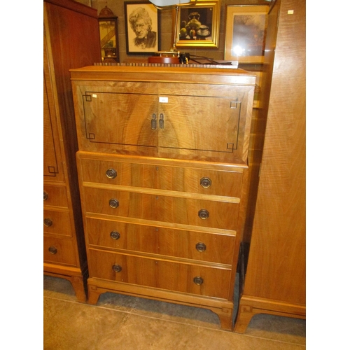 511 - Art Deco Walnut Linen Chest by Archibald Stewart Glasgow, 84cm