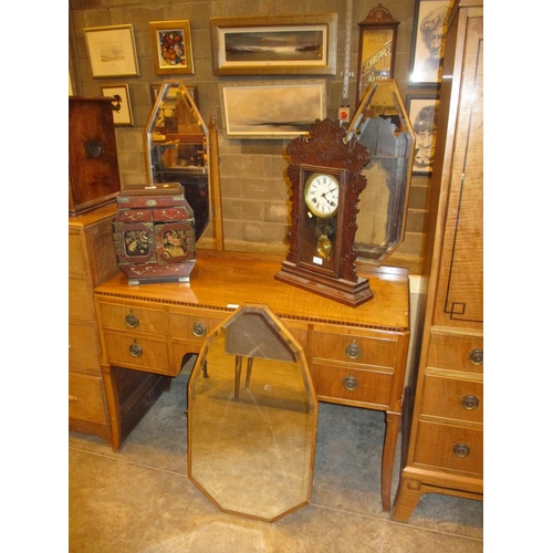 513 - Art Deco Walnut Dressing Table by Archibald Stewart Glasgow, 114cm, and a Single Bedstead