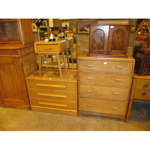 514 - Oak Chest of 4 Drawers, Oak 3 Drawer Dressing Chest and a Bedside Table