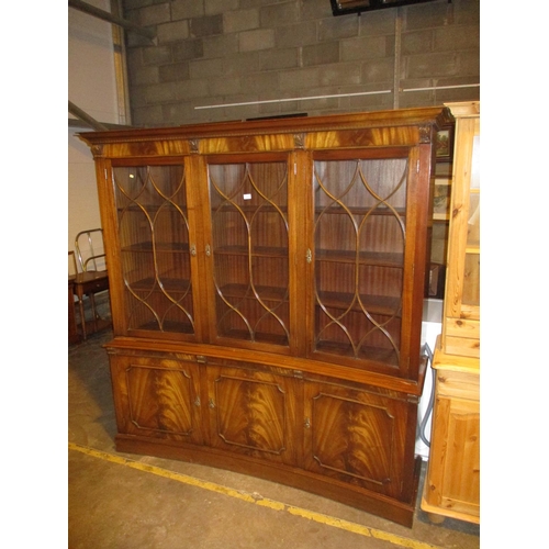 523 - Reproduction Mahogany Inverted Bowfront Cabinet Bookcase, 170cm w, 44cm d at base, 182cm h