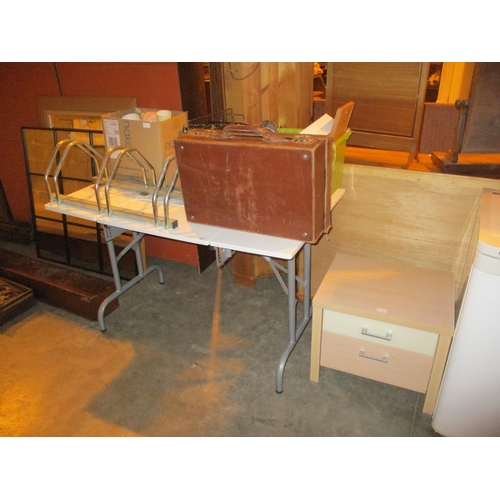 533 - Work Table, Bedside Chest, Bike Rack, Suitcase and Boxes of Items