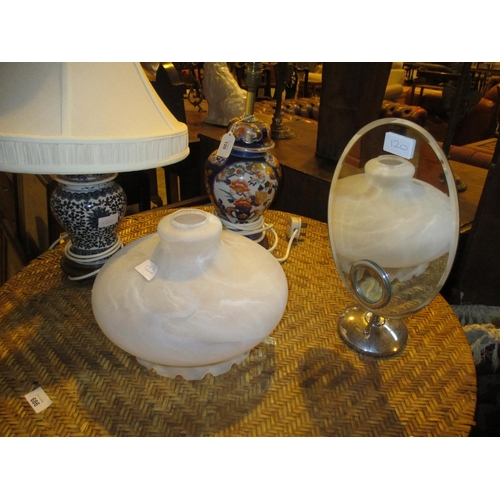 120 - Two Chinese Style Table Lamps, Glass Shade and a Mirror